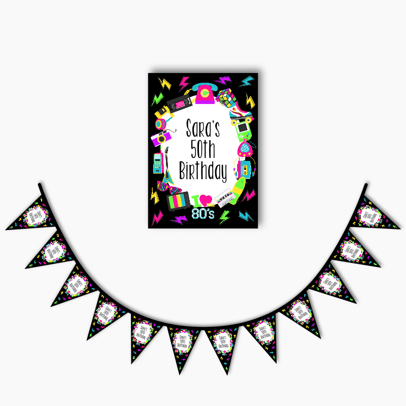 Personalised 80s Party Poster &amp; Bunting Combo