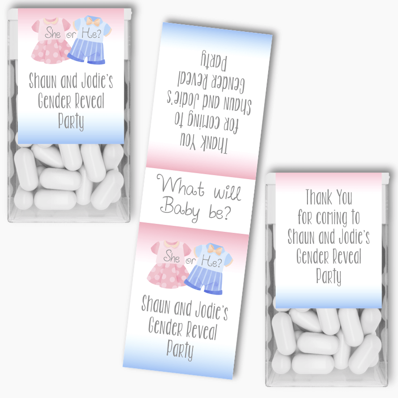 Personalised Baby Outfits Gender Reveal Party Tic Tac Labels