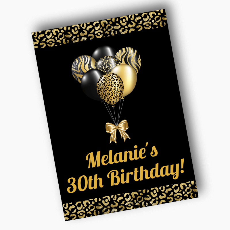 Personalised Black &amp; Gold Balloons Birthday Party Posters