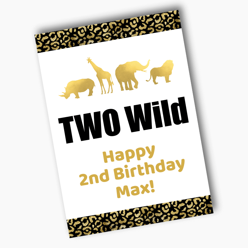 Personalised Black &amp; Gold Two Wild Birthday Party Posters