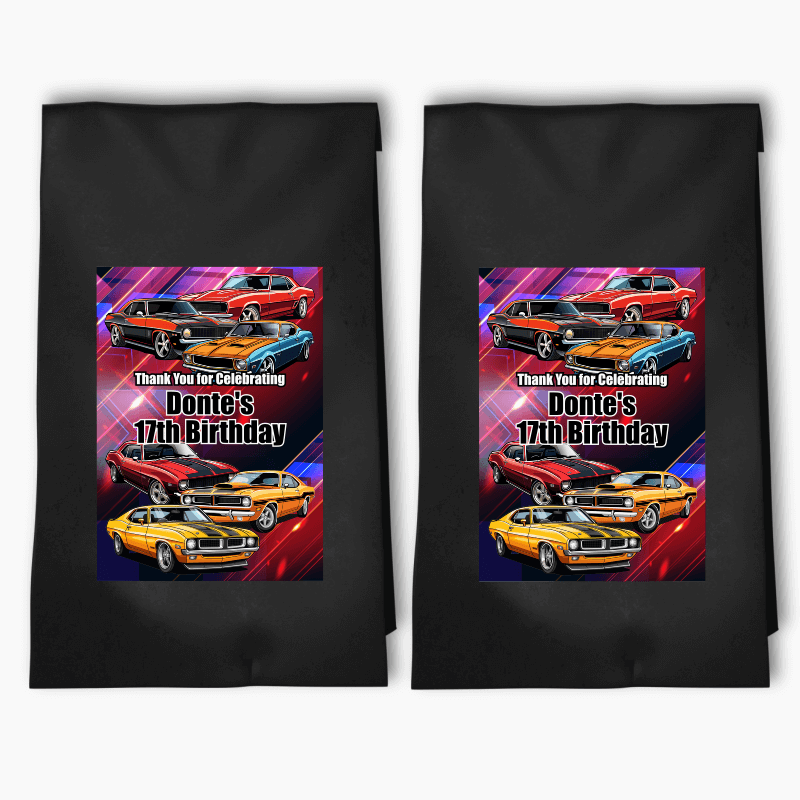 Personalised Muscle Cars Party Bags &amp; Labels
