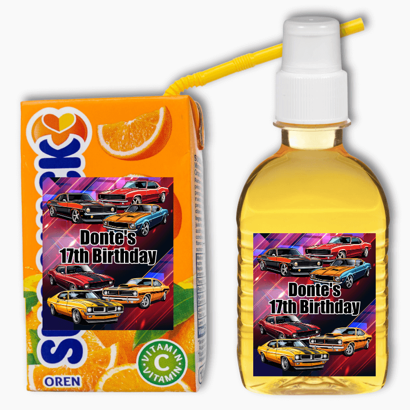 Custom Muscle Cars Party Rectangle Drink Labels