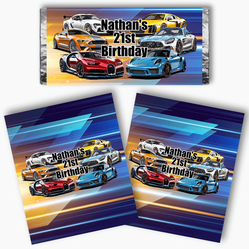 Personalised Sports Cars Party Mini Chocolate Labels
