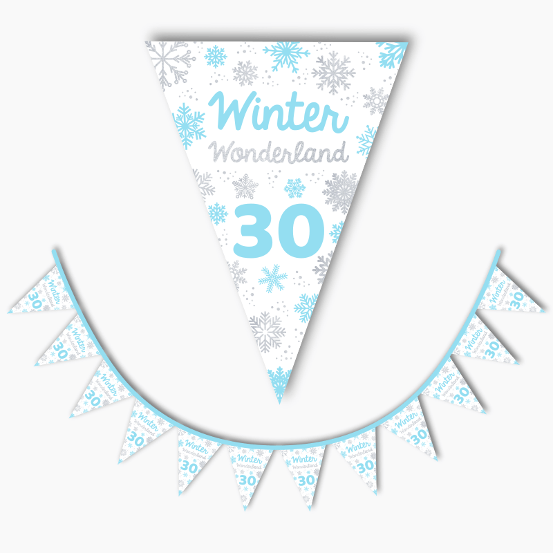 Personalised Winter Wonderland Party Flag Bunting - Blue