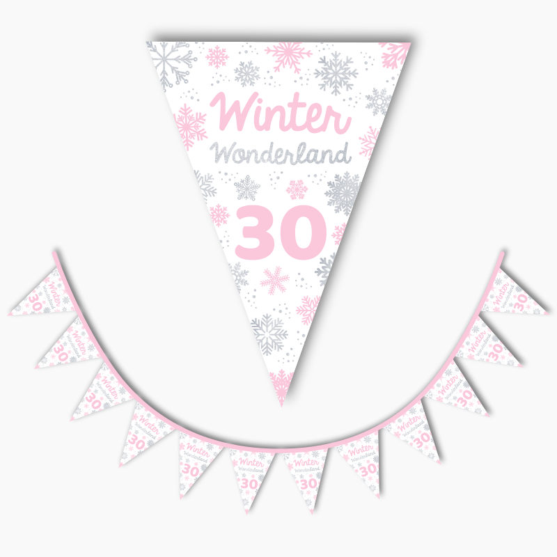 Personalised Winter Wonderland Party Flag Bunting - Pink