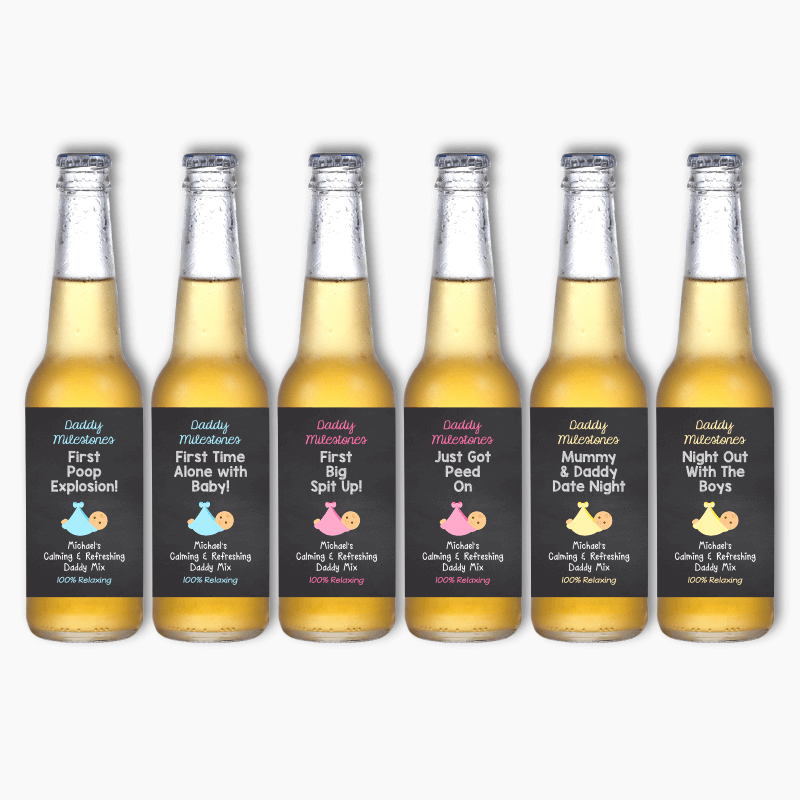 Personalised Daddy Milestones Baby Shower Gift Beer Labels
