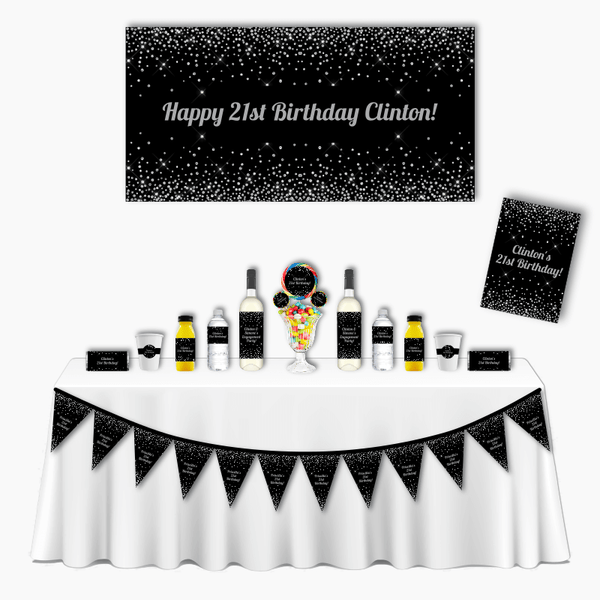 Personalised Black & Silver Glitter Confetti Party Supplies - Katie J  Design and Events