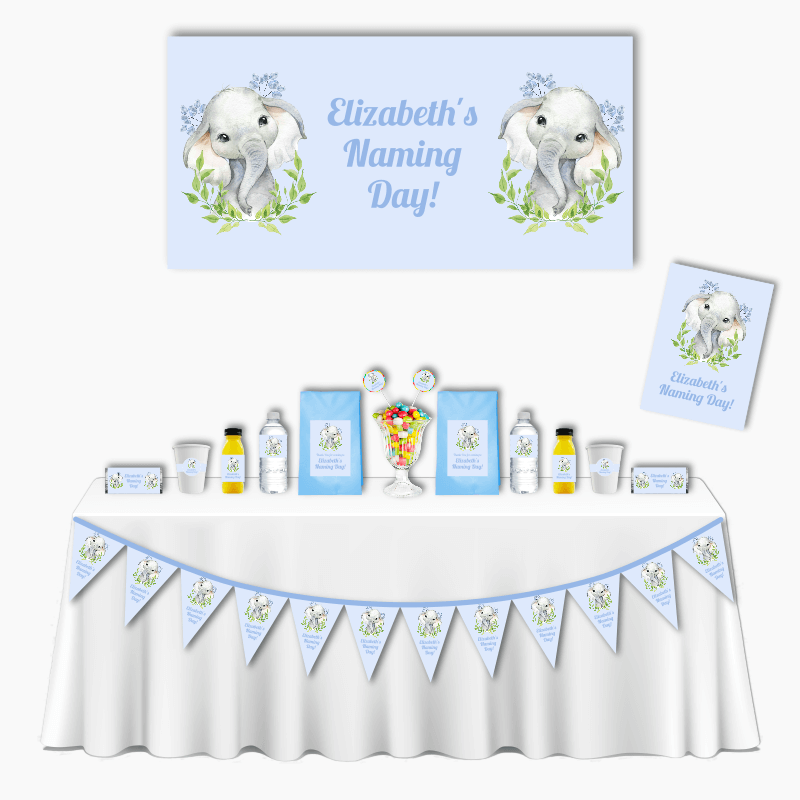 Personalised Blue Leaves Elephant Deluxe Naming Day Pack