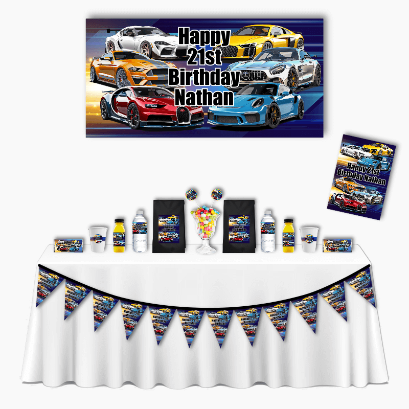 Personalised Sports Cars Deluxe Birthday Party Pack