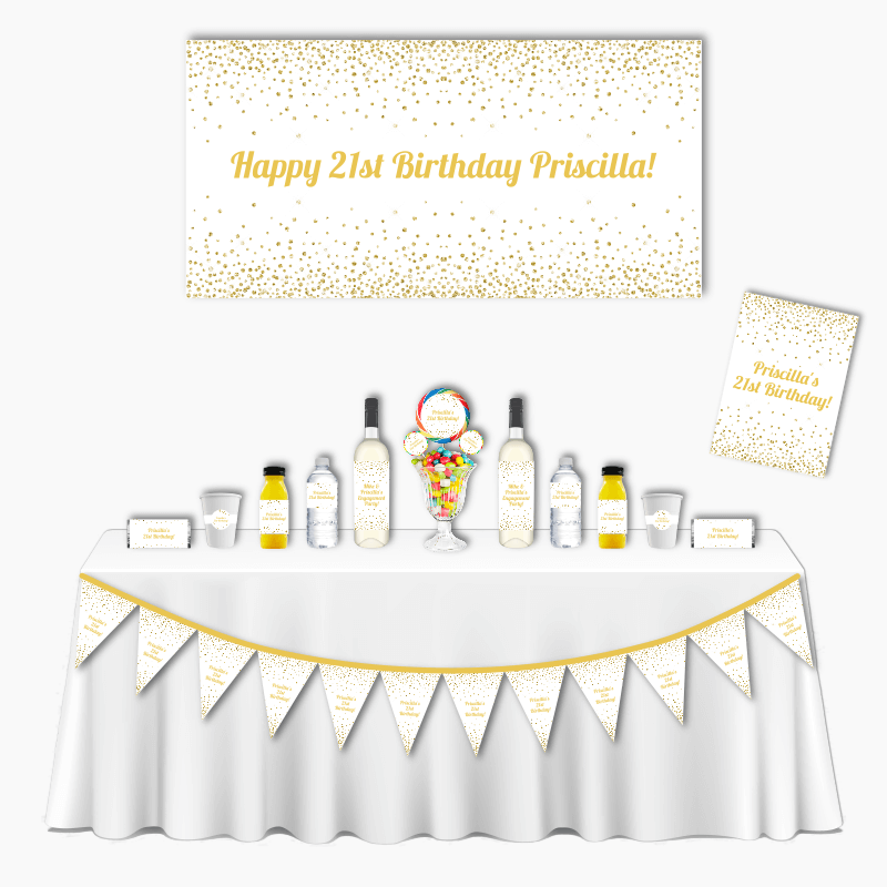 Personalised White &amp; Gold Confetti Deluxe Birthday Party Pack
