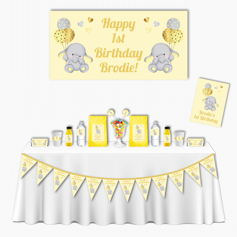 Personalised Yellow Elephant Deluxe Birthday Party Pack