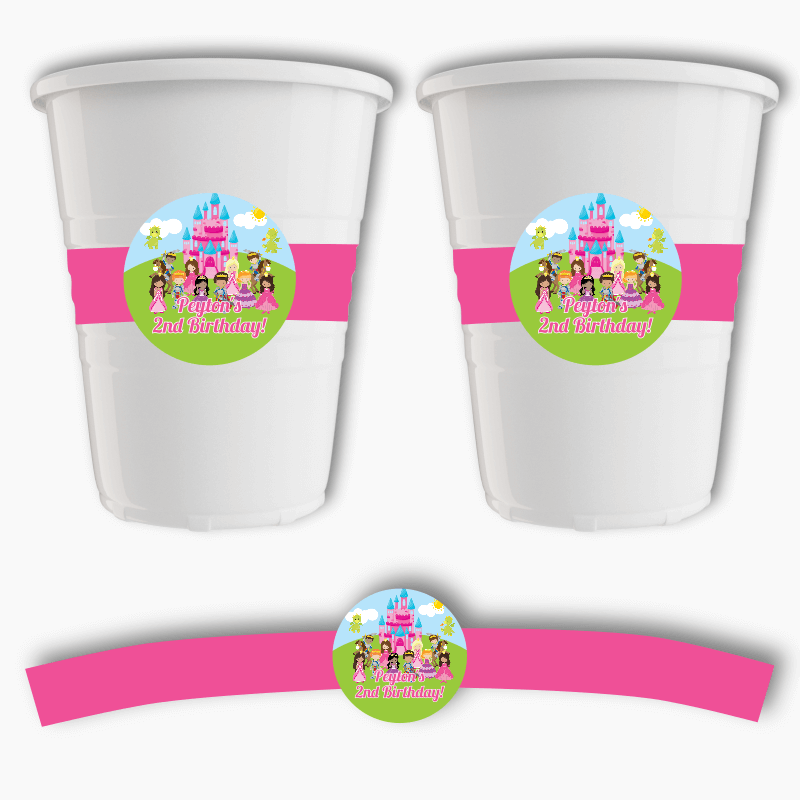 Personalised Fairytale Princess Birthday Party Cup Stickers