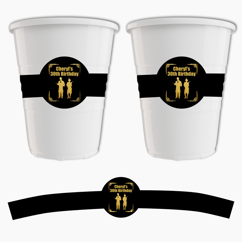 Personalised 1920s Gatsby &amp; Gangster Party Cup Stickers