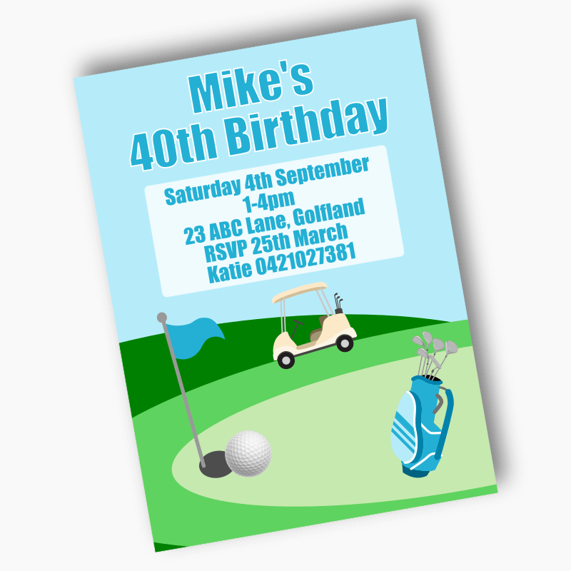 Personalised Golf Birthday Party Invites