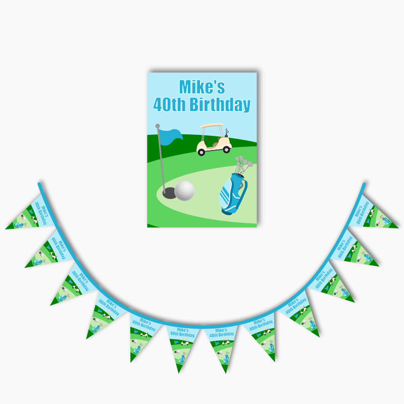Personalised Golf Party Poster &amp; Bunting Combo