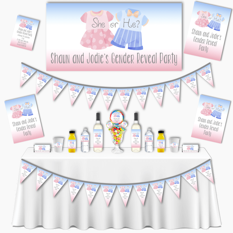Personalised Baby Outfits Gender Reveal Grand Party Pack