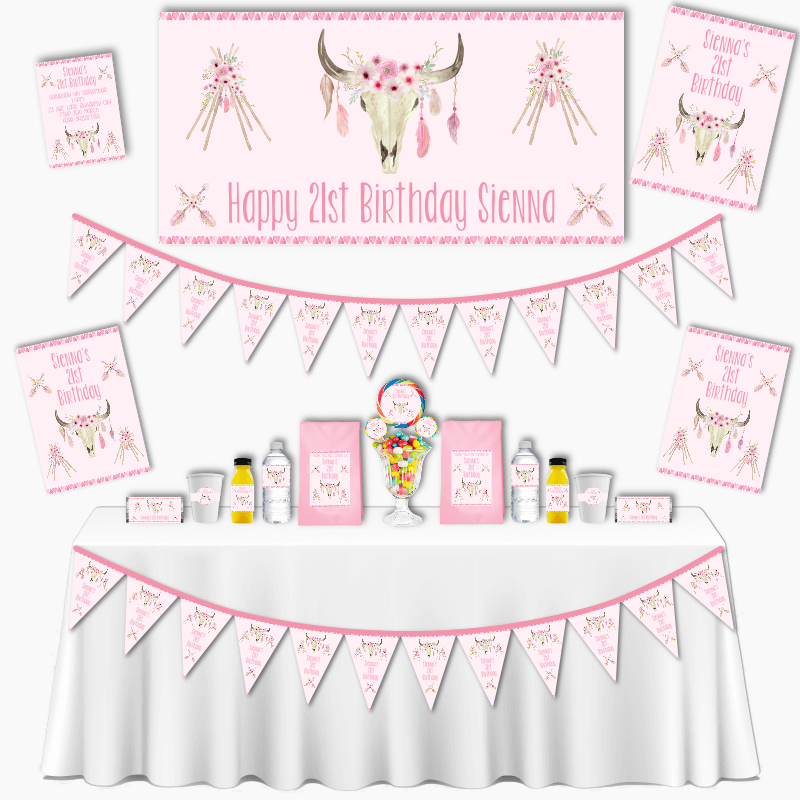 Personalised Floral Boho Skull &amp; Teepees Grand Party Pack