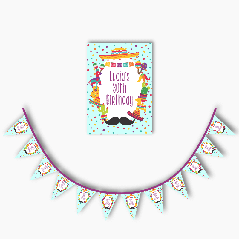 Personalised Mexican Fiesta Poster &amp; Bunting Combo