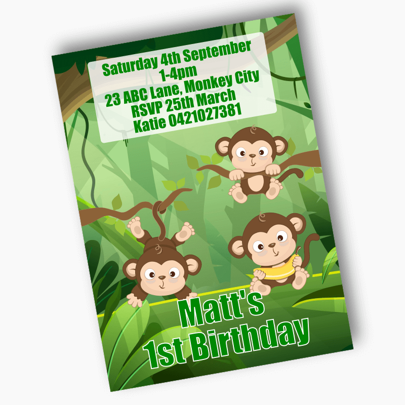 Personalised Monkey Birthday Party Invites