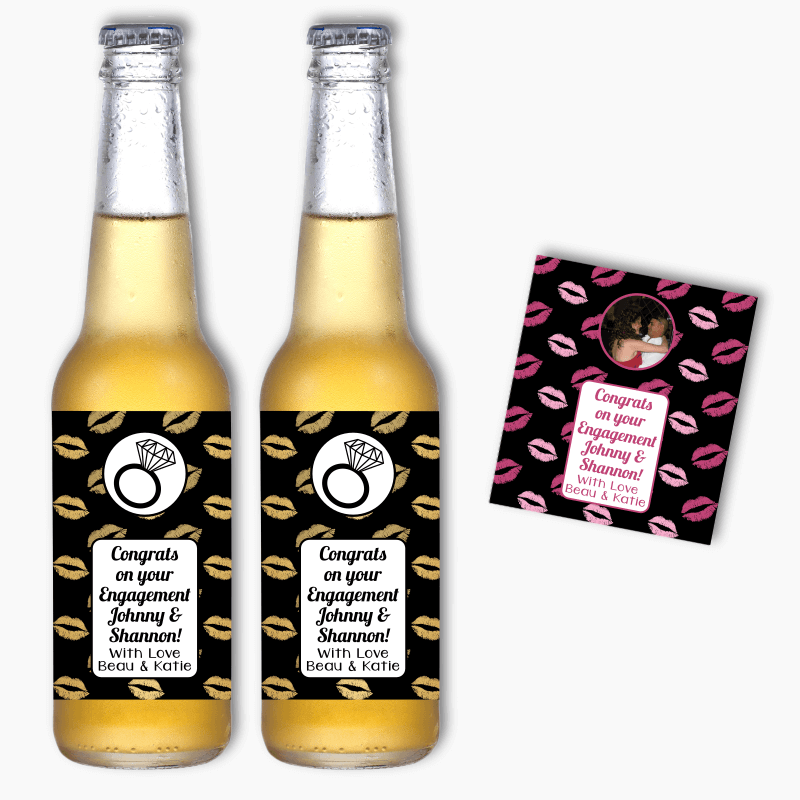 Personalised Hugs &amp; Kisses Engagement Gift Beer Labels