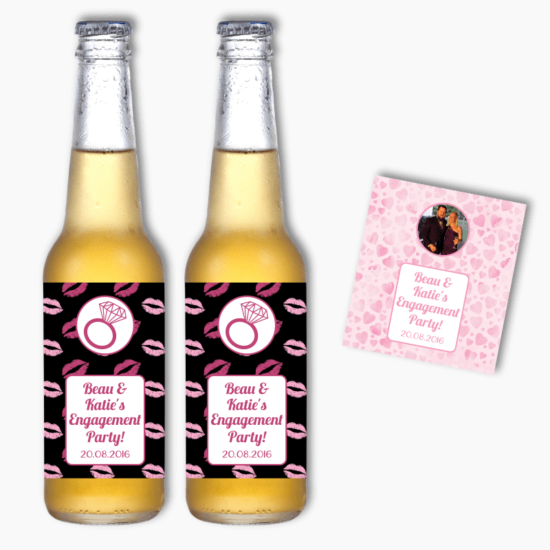 Personalised Hugs &amp; Kisses Engagement Party Beer Labels