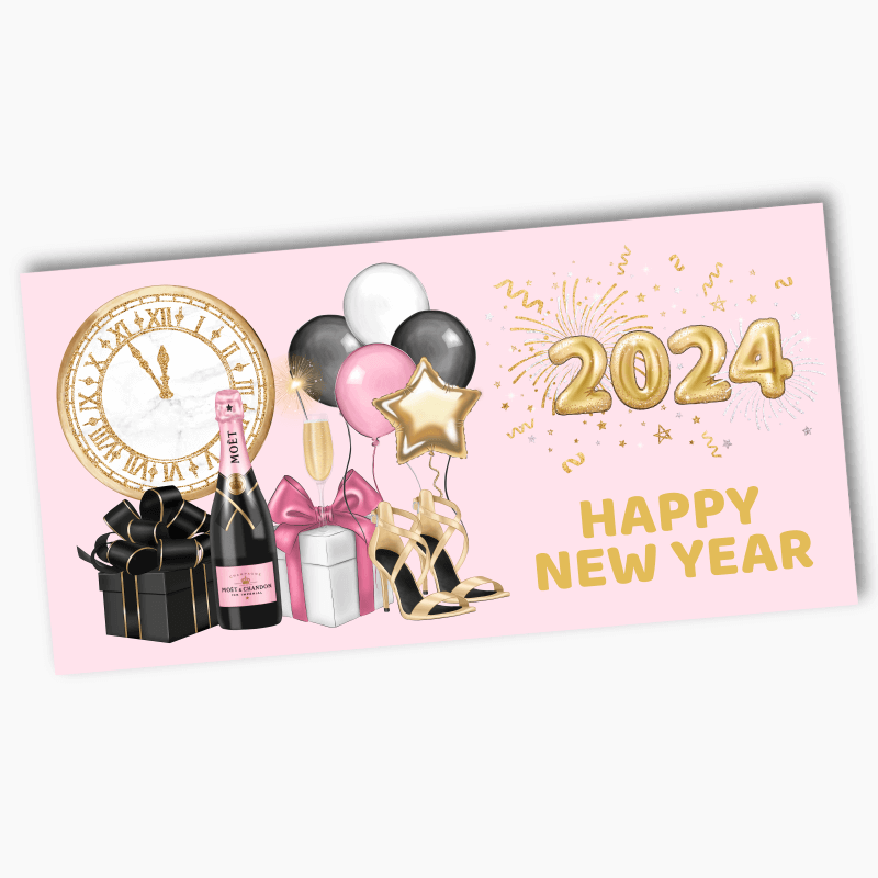Pink, Black &amp; Gold New Years Party Banners