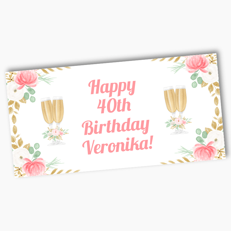 Personalised Pink &amp; Gold Floral Birthday Party Banners