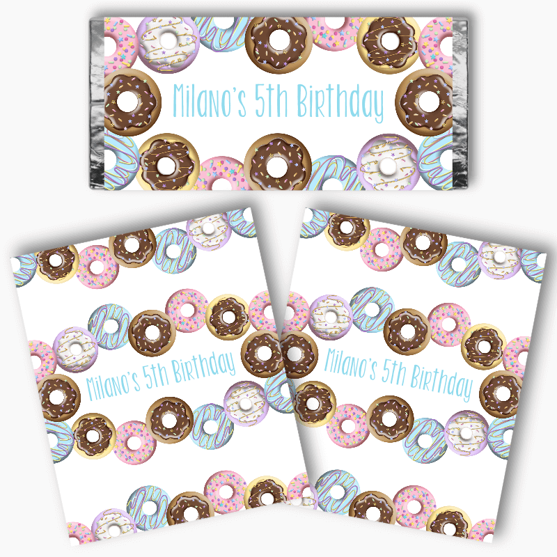 Personalised Rainbow Donut Party Mini Chocolate Labels