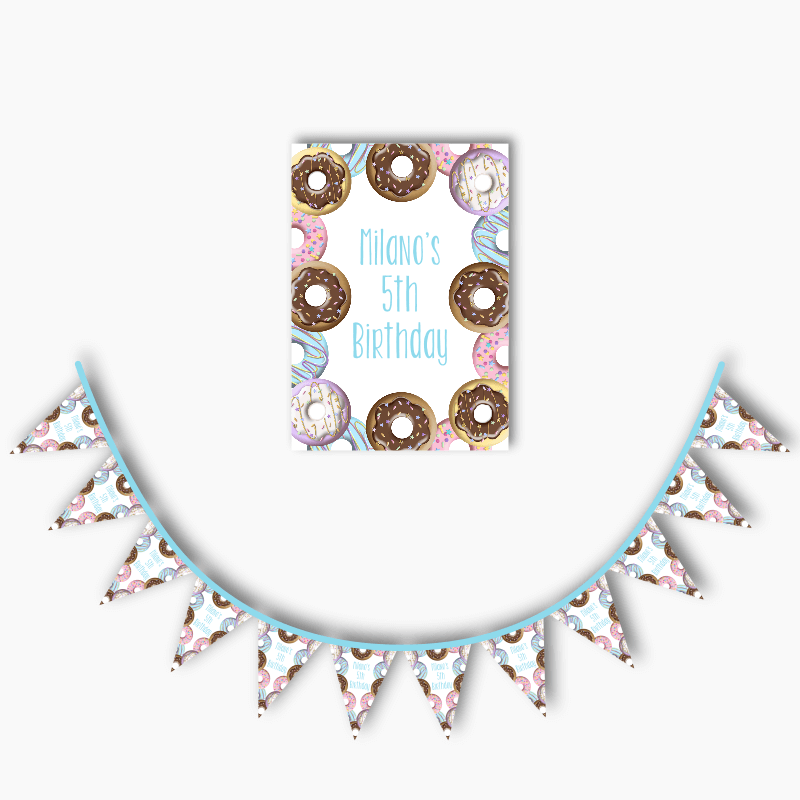 Personalised Rainbow Donut Party Poster &amp; Bunting Combo
