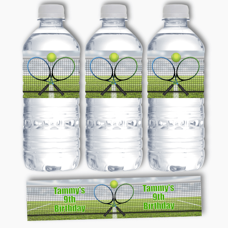 Personalised Tennis Birthday Party Water Bottle Labels