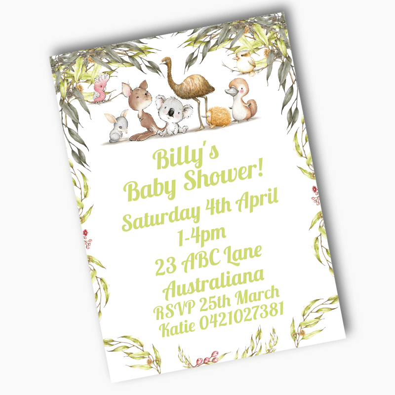 Personalised Australian Animals Baby Shower Invites