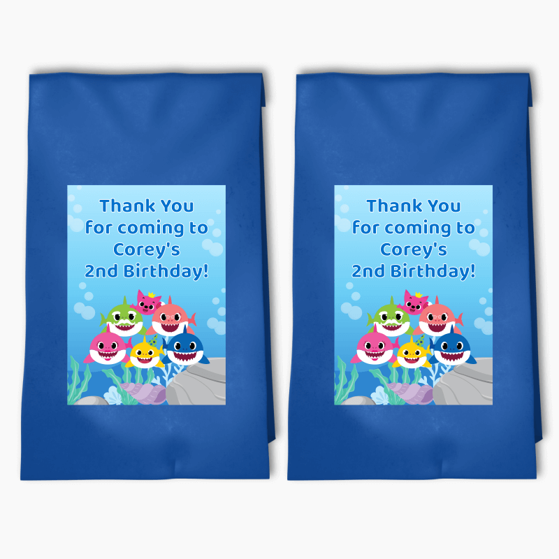 Personalised Baby Shark Birthday Party Bags &amp; Labels