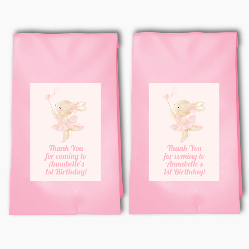 Personalised Ballet Bunny Birthday Party Bags &amp; Labels