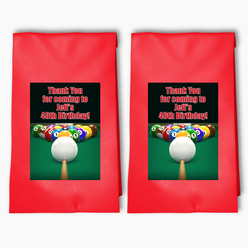Personalised Billiards 8 Ball Birthday Party Bags &amp; Labels