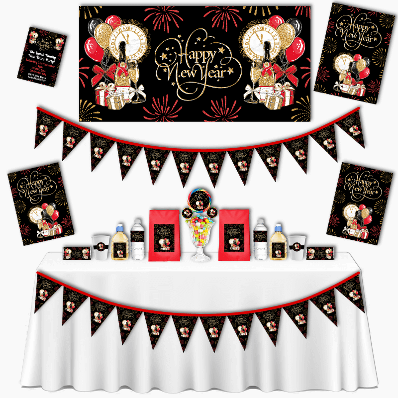 Black, Gold &amp; Red Grand New Years Party Decorations Pack