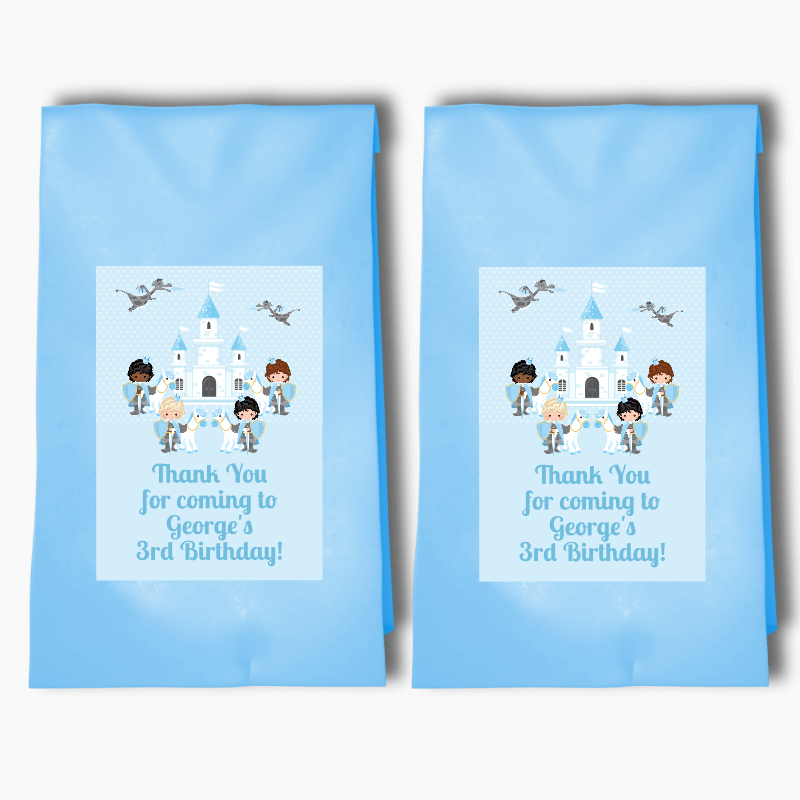 Personalised Blue Prince Birthday Party Bags &amp; Labels