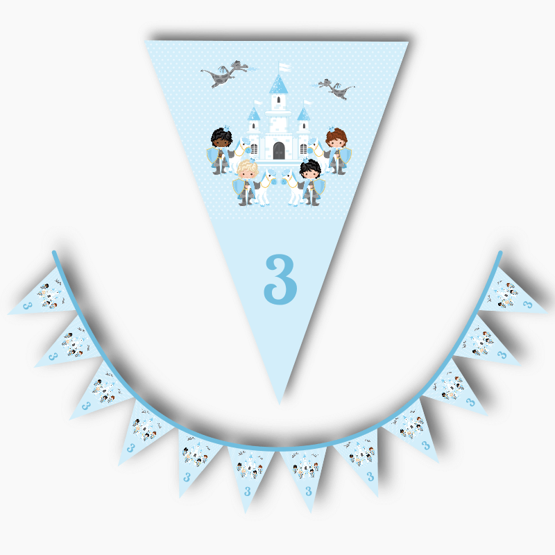 Personalised Blue Prince Birthday Party Flag Bunting with Age