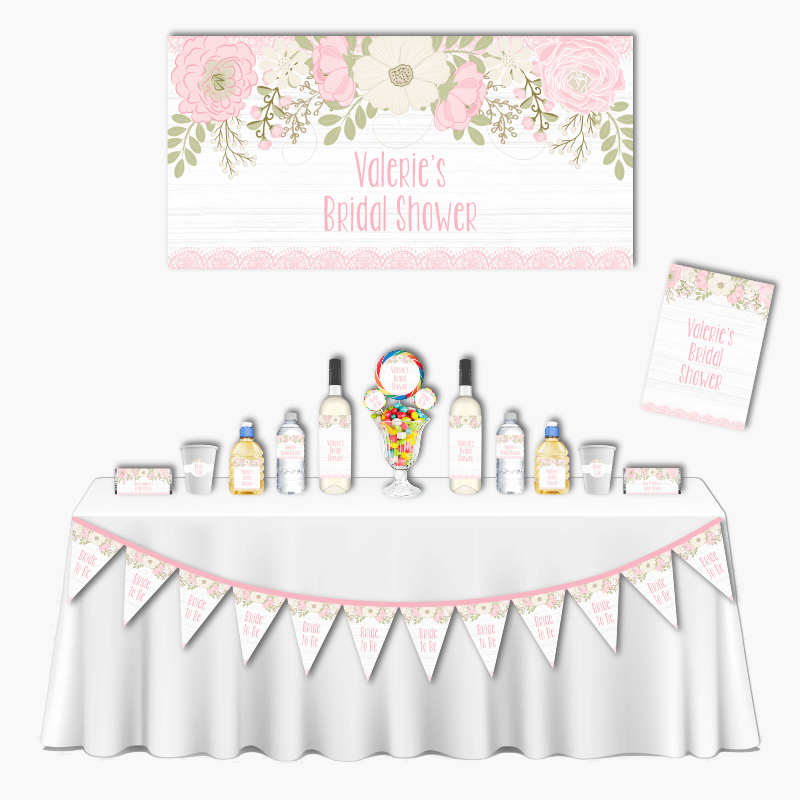 Personalised Boho Pink Floral &amp; Lace Deluxe Bridal Shower Pack