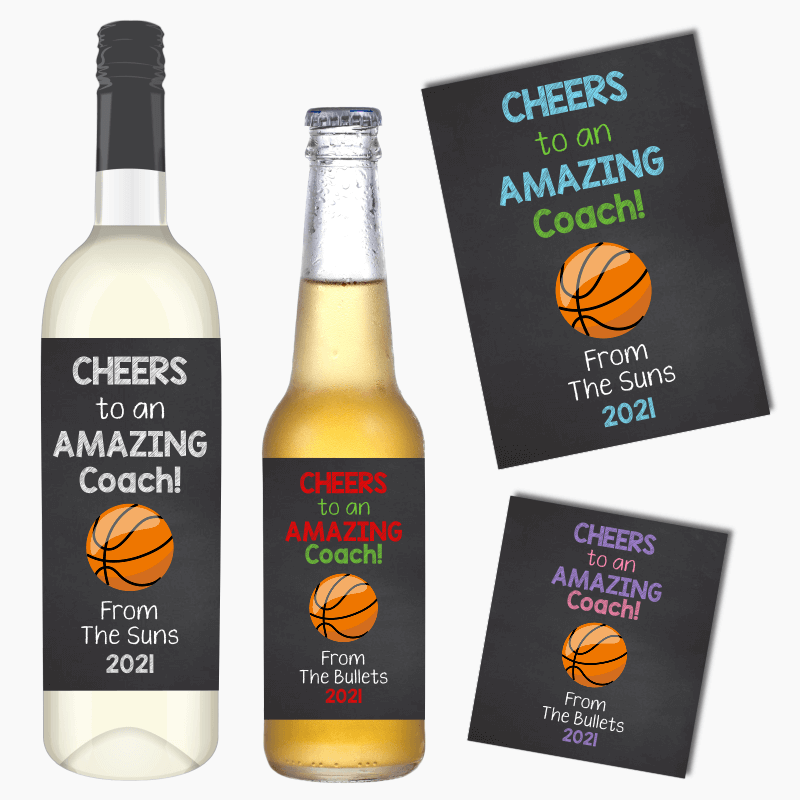 Cheers Basketball Coach Gift Wine &amp; Beer Labels