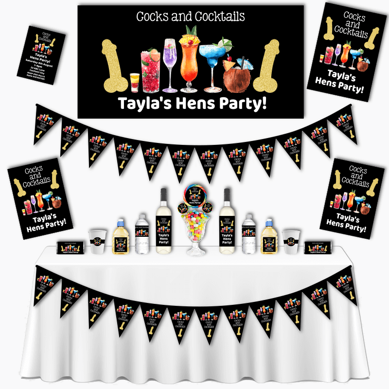 Personalised Cocks &amp; Cocktails Grand Hens Party Decorations Pack