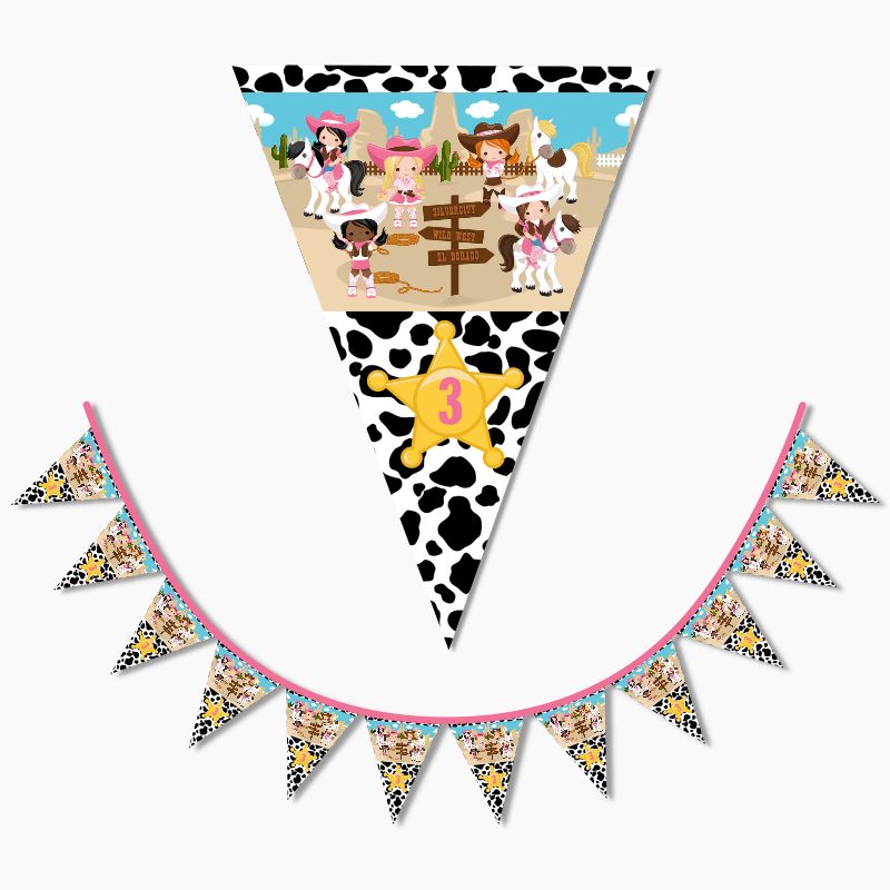 Personalised Cowgirl Birthday Party Flag Bunting