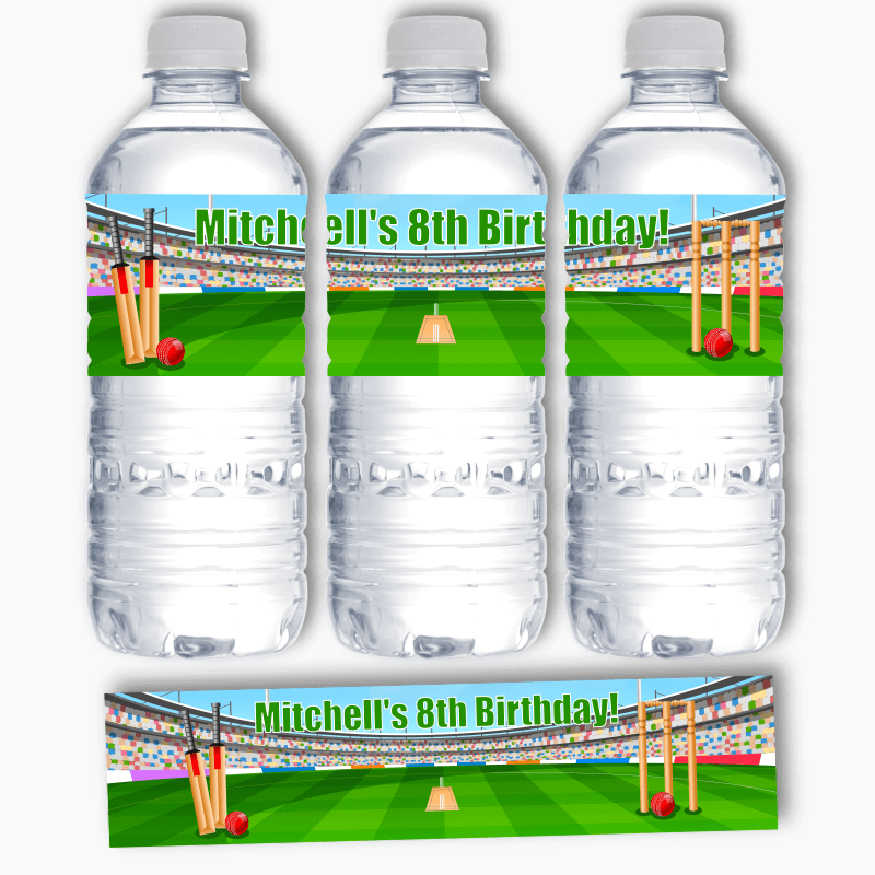 Personalised Cricket Birthday Party Water Bottle Labels
