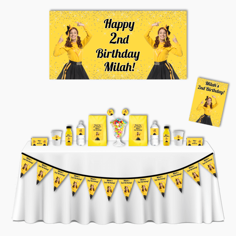 Personalised Yellow Glitter Emma Wiggle Deluxe Party Pack