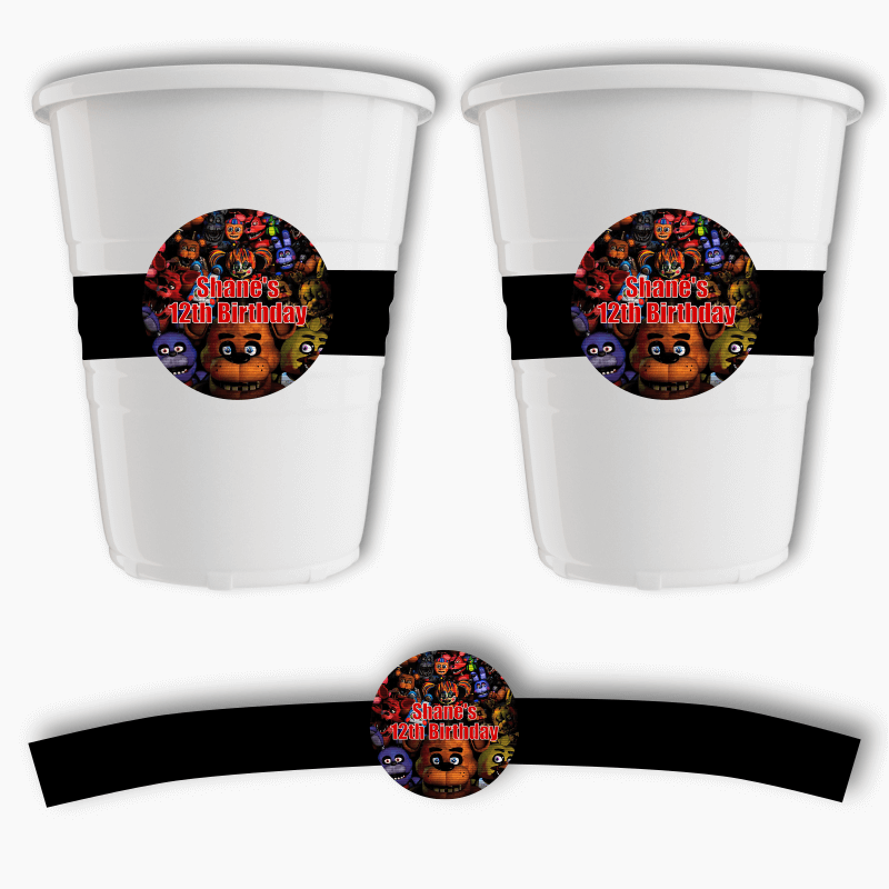 Personalised FNAF Five Nights at Freddy&#39;s Party Cup Stickers