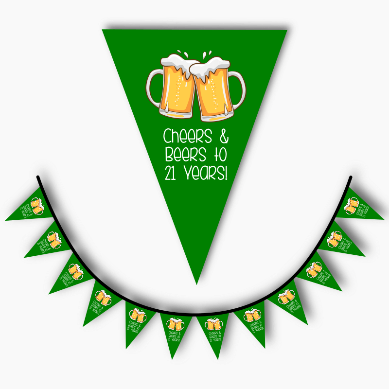 Green Cheers &amp; Beers Birthday Party Flag Bunting