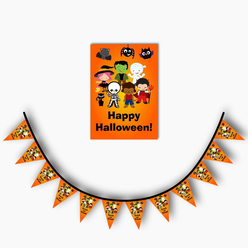 Little Halloween Monsters Party Poster &amp; Flag Bunting Combo