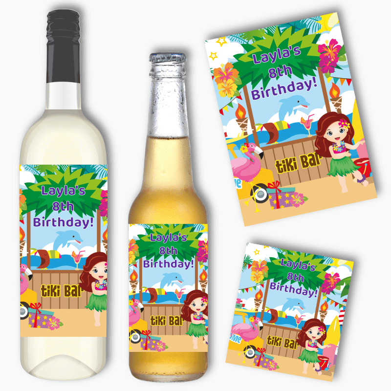 Personalised Hawaiian Luau Party Wine &amp; Beer Labels