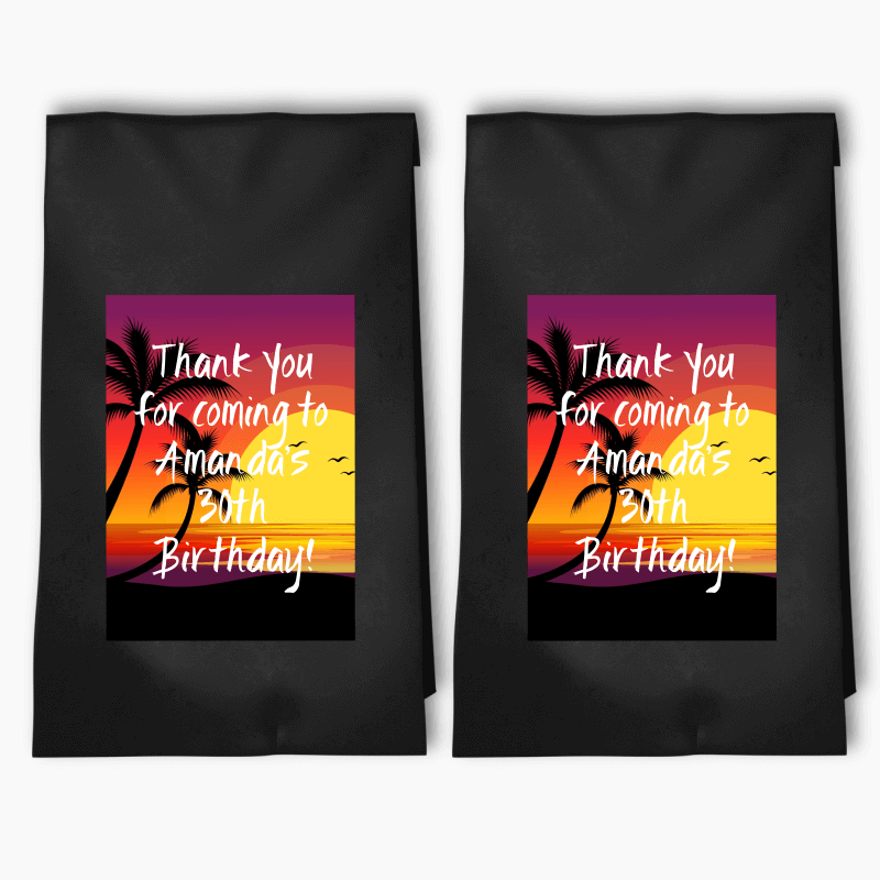 Personalised Hawaiian Sunset Party Bags &amp; Labels