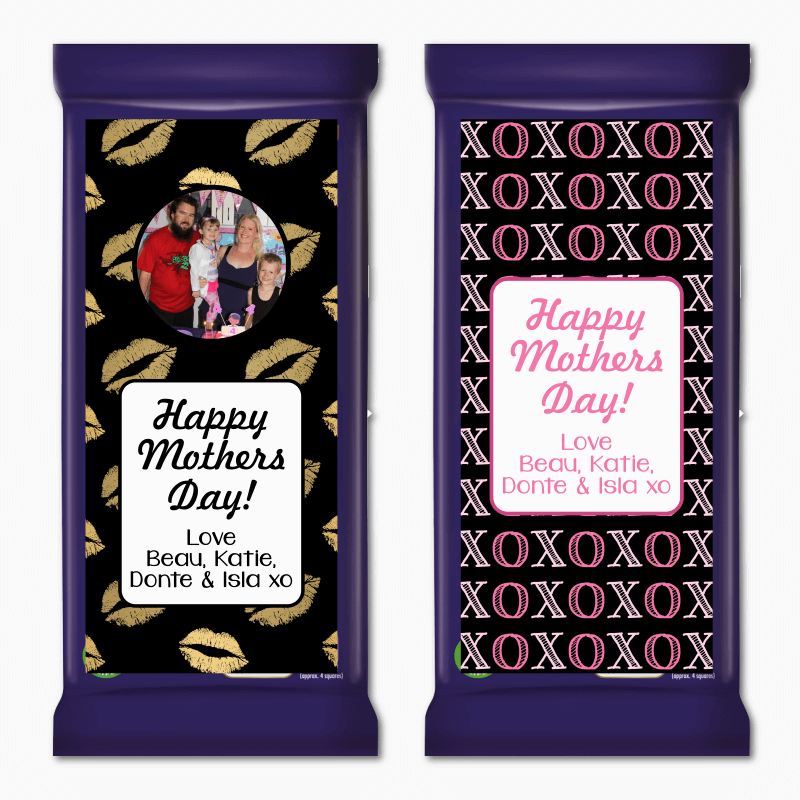 Hugs &amp; Kisses Mothers Day Gift Cadbury Chocolate Labels