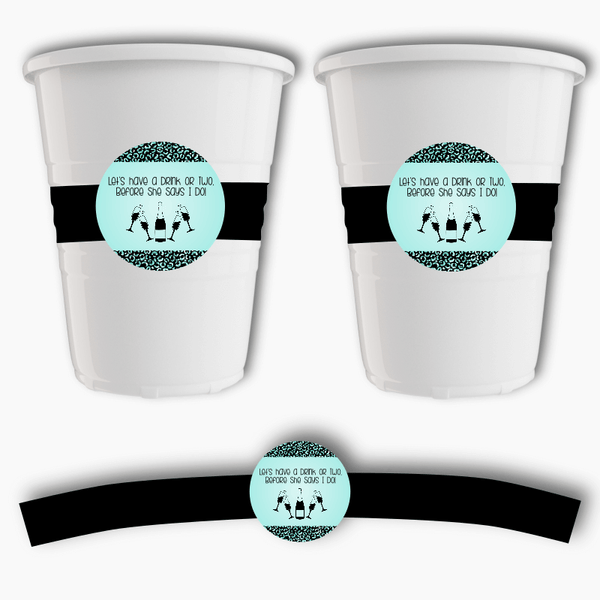 Aqua & Black "I Do" Hens Party Plastic Cup Stickers for Cups Katie J